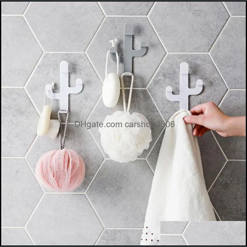 Robe Hooks Bathroom Hardware Bath Home & Garden Cactus Shaped Self Adhesive Clothing Display Racks Key Holder Wall Hook Coat Hanger Cap Room