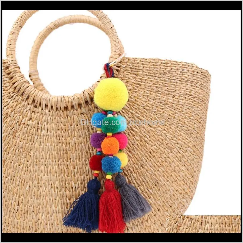 bag charm tassel keychains pompom keyring with mirror charms for women trendy bag hanging colorful jewelry
