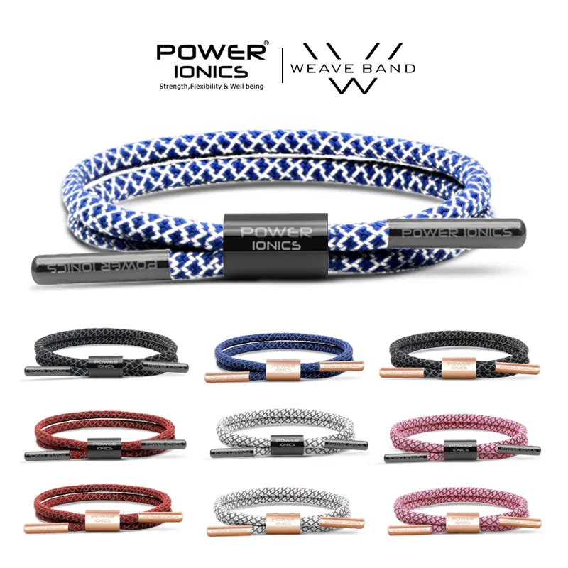 Power Ionics Reflective Braided Rope Titanium Germanium Wristband Bracelet Balance Energy Body Lettering279R