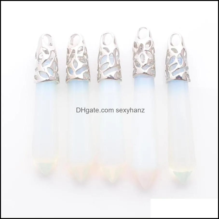 WOJIAER 10Pcs Hexagonal Prisms Pointed Pendant Reiki Chakra Natural Stone White Opal Women Men Jewelry Spain Girl Gift DN3006