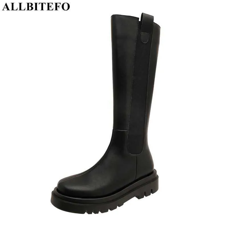 ALLBITEFO Size:33-43 genuine leather thick heels platform ankle boots for women brand high heels party women boots mujer botas 210611