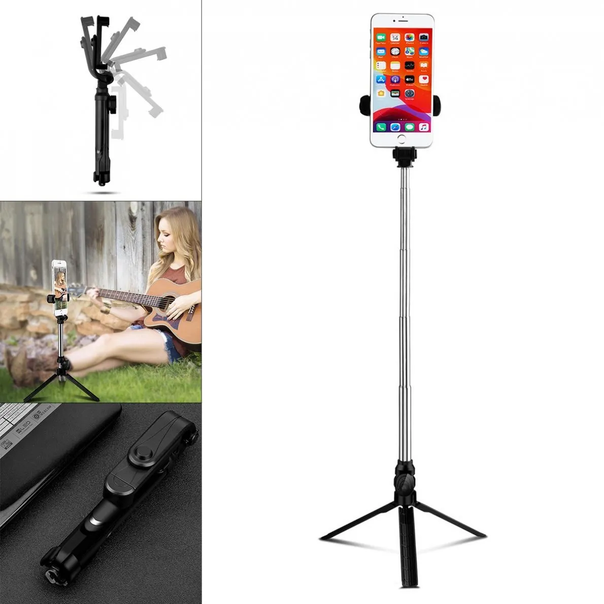 Nieuwe Tripod Selfie Stick XT10 Horizontale shoot en verticale shoot Schaalbare smartphone Android iOS Fit voor Live