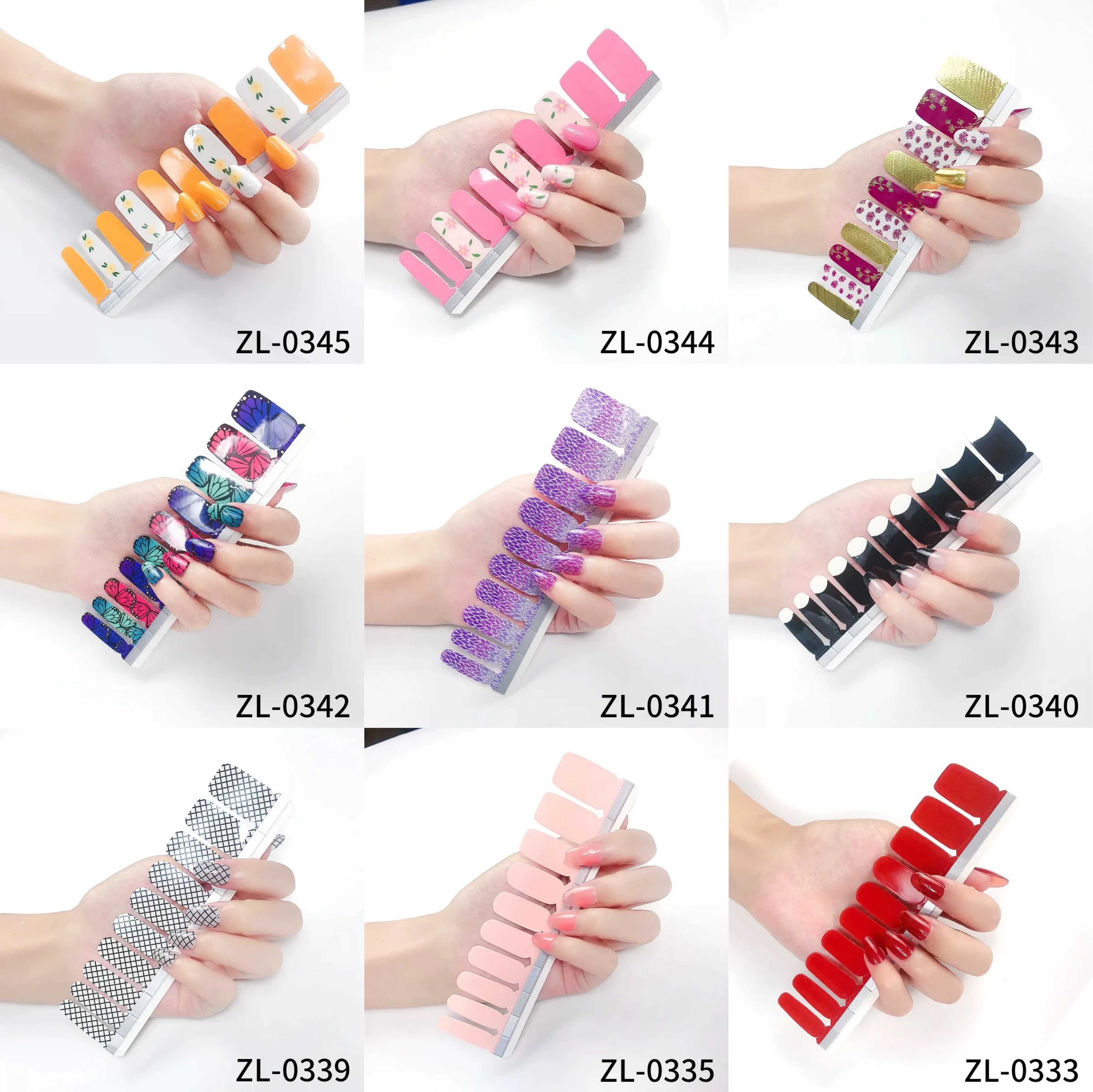 20Tips Finger Nail Stickers Shinning Plaid Gradient Color Fashion Wholesale Nail Art Decals Flowers Manicure Tools