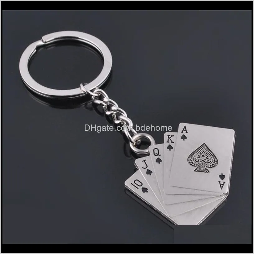Aessories Drop Delivery 2021 Fashion Poker Keychain Men Male Personality Metal Chains Key Rings Keyrings Gift Car Keychains Rafj3