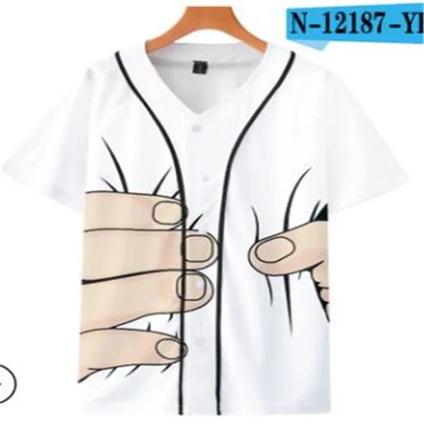 Koszulka męska Baseball Jersey 3D T-shirt Drukowane Button Koszula Unisex Summer Casual Undershirts Hip Hop Tshirt Nastolatki 045