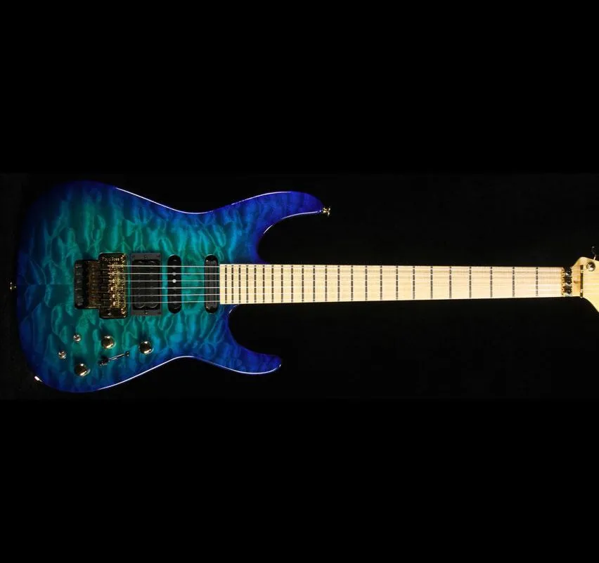 Rare guitare électrique Jack Son PC1 Phil Collen Signature chlore bleu dessus en érable matelassé, chevalet Floyd Rose Tremolo, quincaillerie dorée