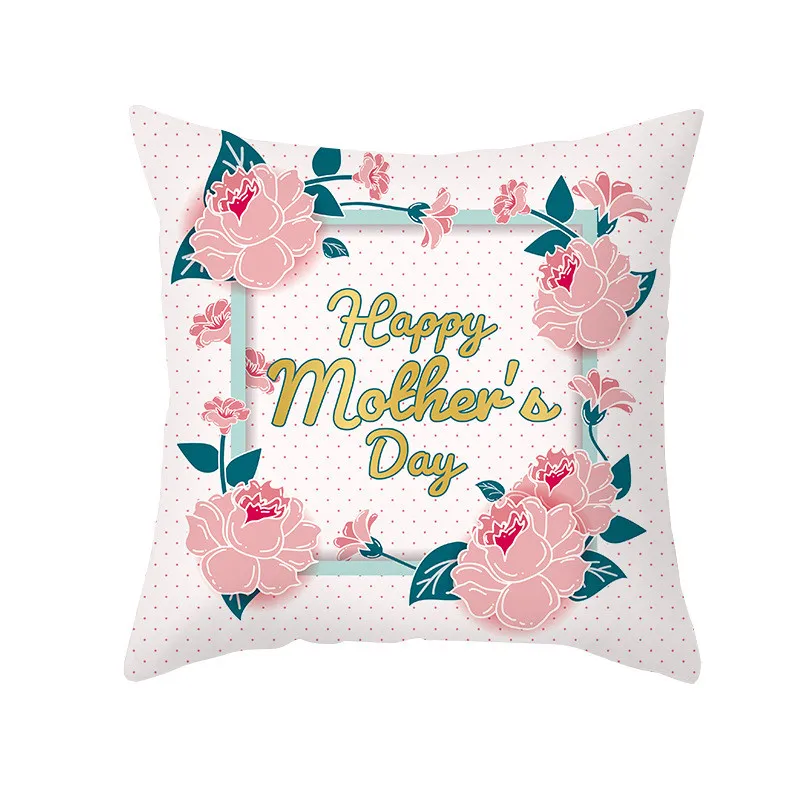 Mother`s Day Pillow Case Soft Fabric Flannelette Square 18x18 Inch Floral Printed Cushion Cover for Home Sofa Bedroom Car