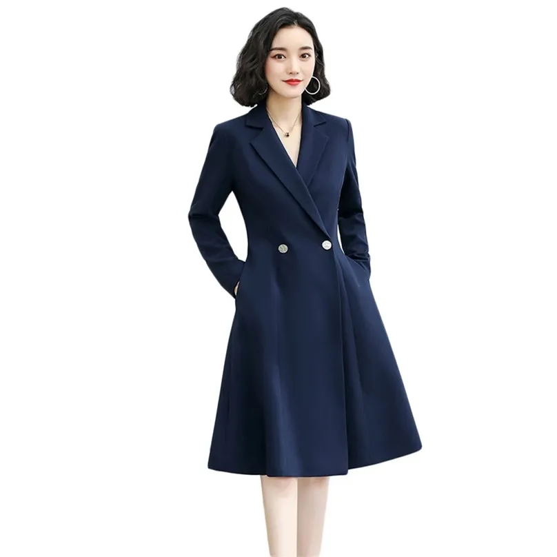 Blå blazer klänning kvinnor våren höst koreanska kontoret lady temperament slim plus storlek professionella klänningar feminina lr781 210531