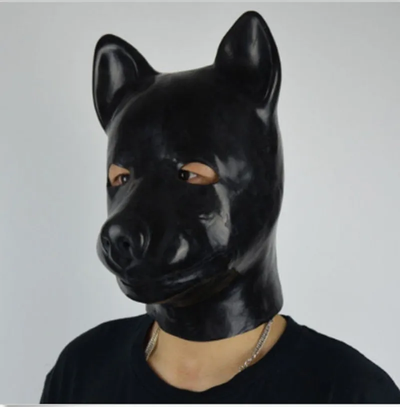 Extra tjocklek 16-20mm Latex gummi fetisch djurmask med dragkedja valp slav hund huva fast näsa