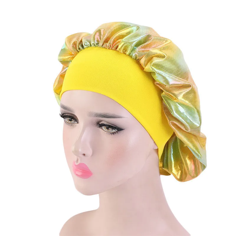 Hats Muslim Women Wide Stretch Silk Satin Breathable Bandana Night Sleeping Turban Hat headwrap Bonnet Hair Accessories ZWL228