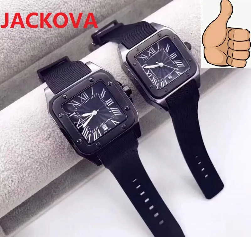 Mężczyźni Brązowe niebieskie czarne silikonowe zegarki gumowe Top marka Square Roman Dial Watch Chronograph Waterproof Quartz Na rękę RELO254J