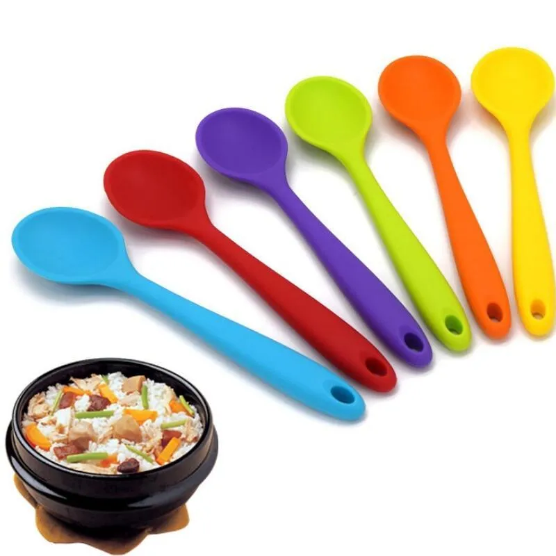 Home Use Mini Silicone Spoons Colorful Heat Resistant Spoon Kitchenware Cooking Tools Utensil RH6332