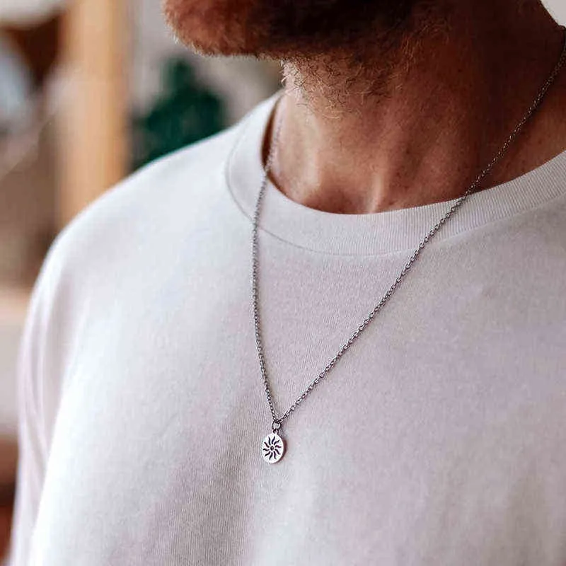 Stainless Steel Sun Pendant Necklace for Men Grunge Indie Long Chain 2024 Kpop Aesthetic Jewelry