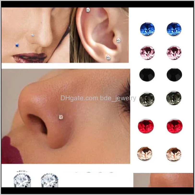Ringar Studs Body Smycken Smyckenkristall Magnetisk örhänge Fake Magnet Öra Lip Non Piercing Tragus Nose Stud 8 Pairs / Pack Drop Leverans 2021