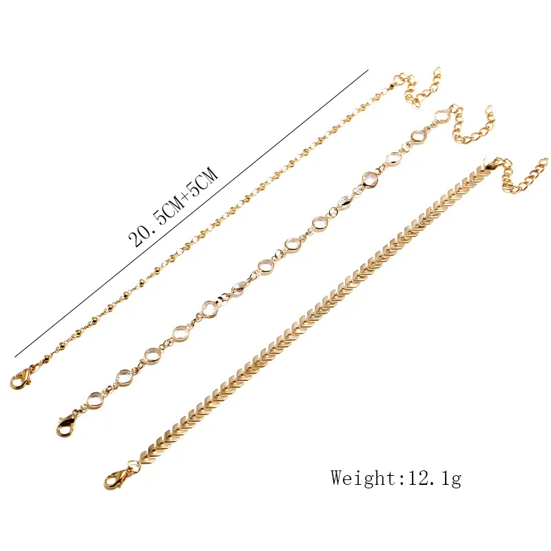 Three Layer Gold Color Chain Anklet Fashion Simple Copper Sequins On Leg Foot Jewelry Barefoot Sandals Ankle Anklets For Women