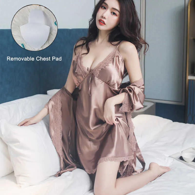 Womens Nightgown Large Size Sexy Lace Thin Silk Silky Satin Chemise  Sleepwear With Silk Robes Plus Size Nightgowns For Sleeping Women 210831  From Dou08, $24.06