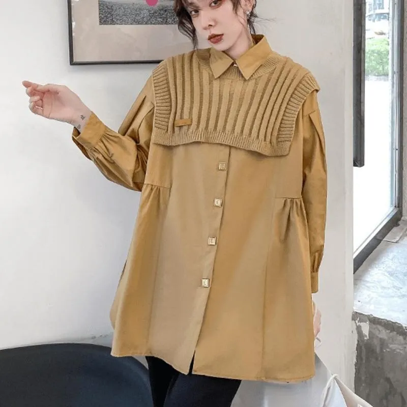 المرأة البلوزات قمصان xuxi 2022 الخريف الشتاء الحياكة شال قطعتين البدلة الربط قميص المرأة طويلة الأكمام واحدة الصدر e4605