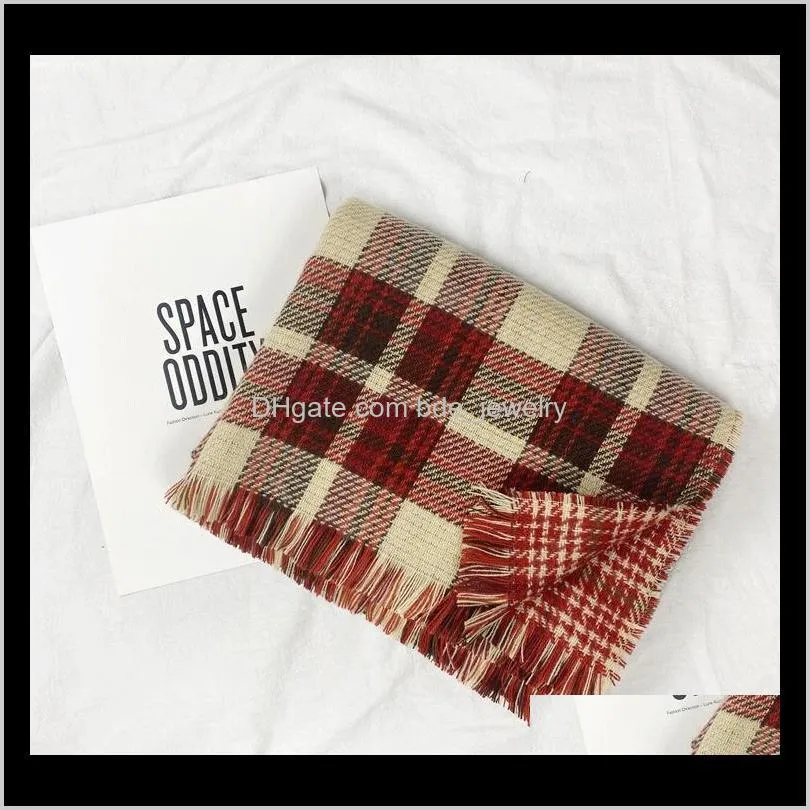 scarf cashmere knitted plaid shawl neck wrap thick blanket warm ladies headscarf 2021 winter scarves