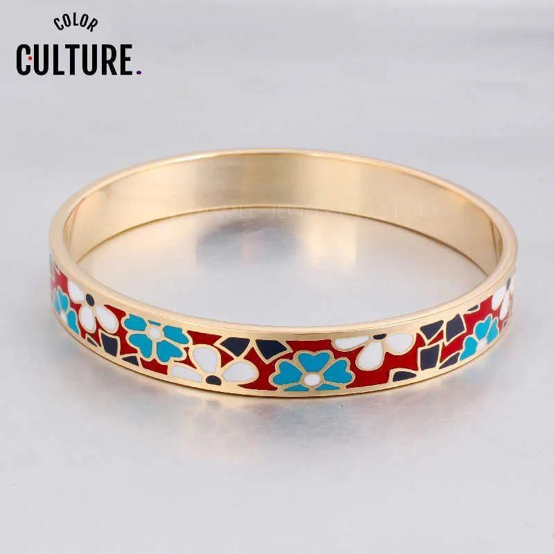 Vintage Flower Bangles Enamel Bangles for Women Stainless Steel Bracelets Delicate Best Friend Q0720