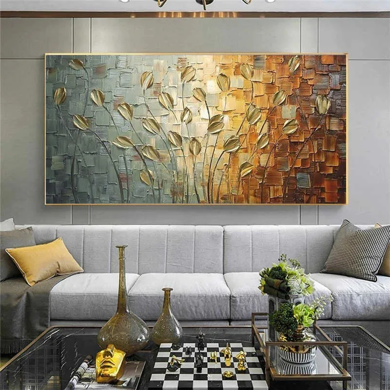 Nordic Art Abstract Leaves Flowers Oil Painting on Canvas Wall Posters Prints Pictures for Living Room Home Cuadros H09282595