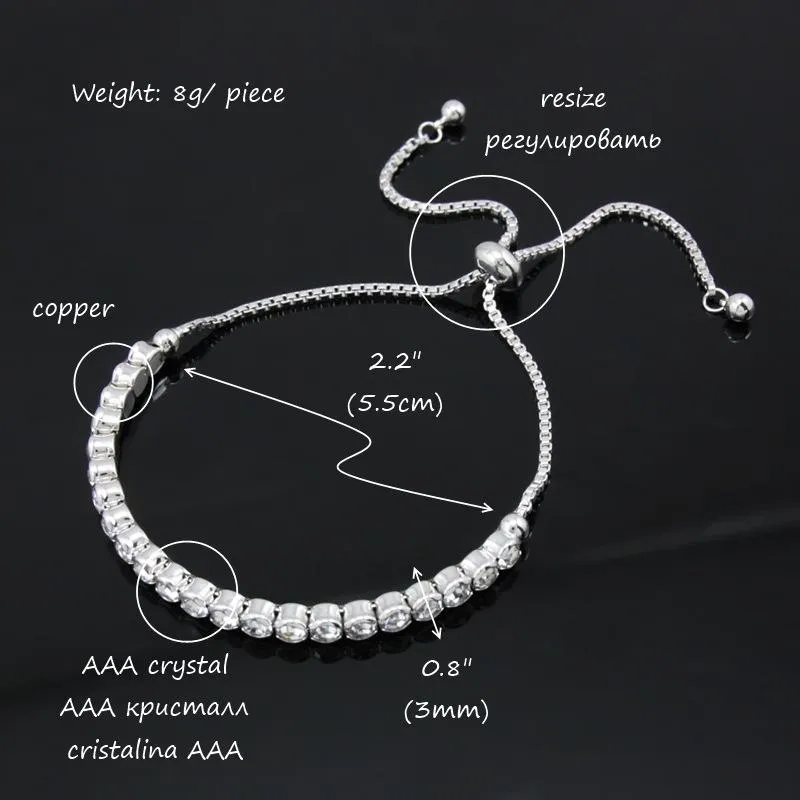 Bracciale di cristallo di strass di lusso Colore argento Charms regolabili Bracciale da tennis per le donne Ragazze Amico Gioielli a mano Pulseira Link2268