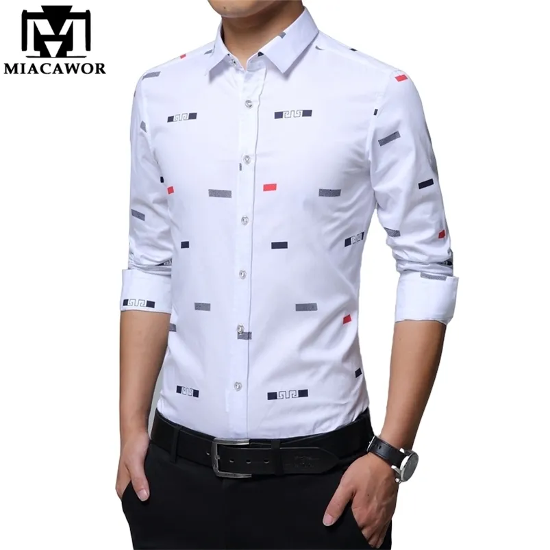 MIACAWOR Uomo Camicie Casual Moda Stampa Camisa Masculina Slim Fit Manica lunga Abbigliamento sociale Plus Size 5XL C379 210721