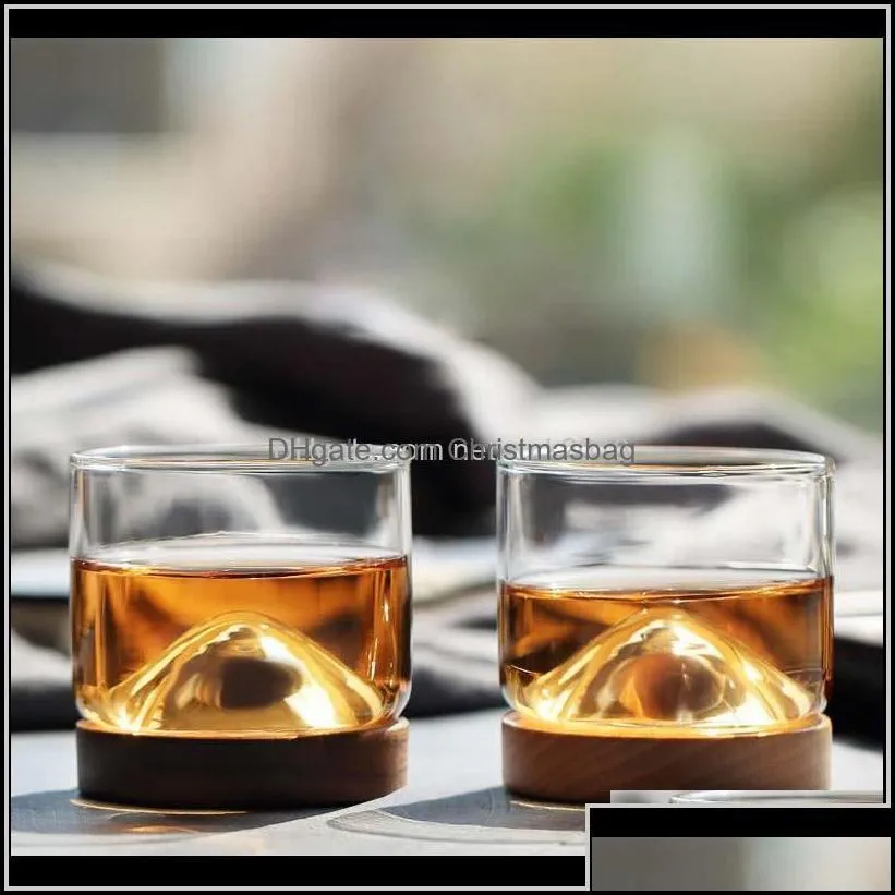 Glasses Home Kitchen Mountain Wooden Bottom Irish Transparent Glass Tea Cup For Whiskey Wine Vodka Bar Club Tools 9Peld 6Ez5O