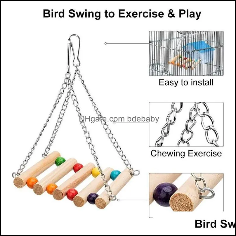 Other Bird Supplies 8 Packs Parrot Swing Hanging Toy,Natural Wood Bell Cage Toys For Parrots, Parakeets, Cockatiels, Budgie