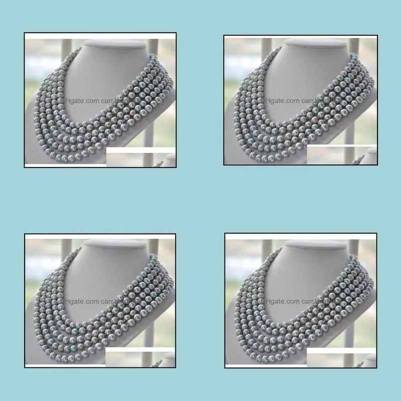 8-9mm Natural Tahitian Silver Gray Pearl Necklace 60inch 925 Silver Accessories