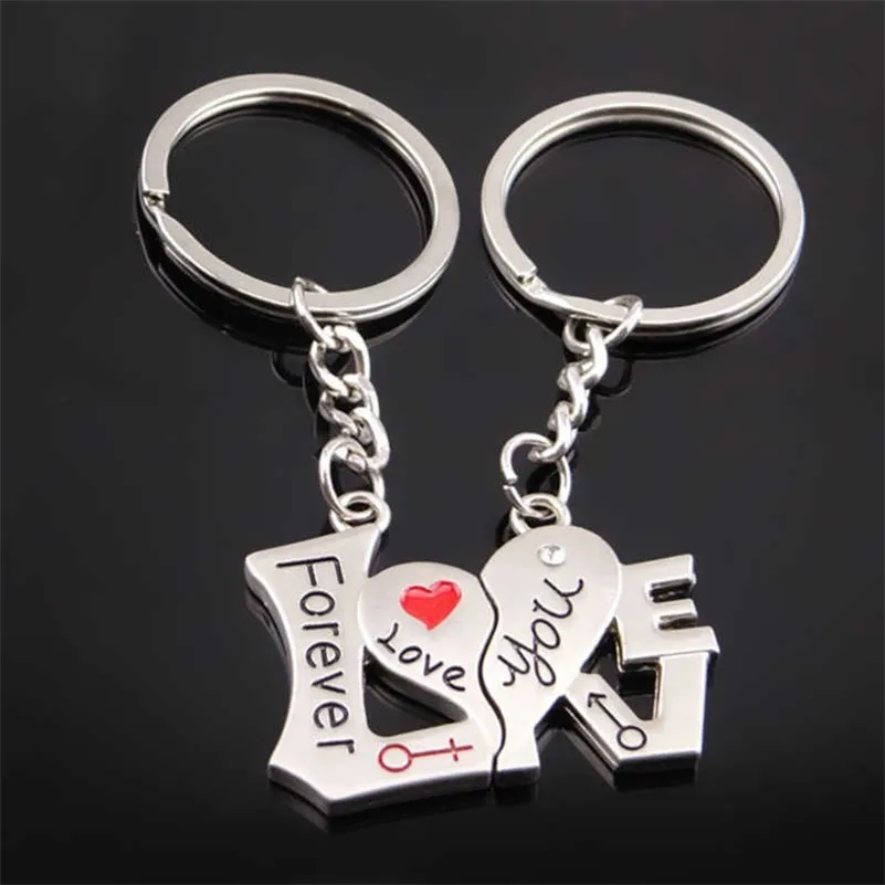 Pareja Amor Llavero de acero inoxidable en forma de corazón Love You Forever Letras Impreso Mini Día de San Valentín Llaveros Colgantes Suministros de regalo de boda Accesorios GT08GUF