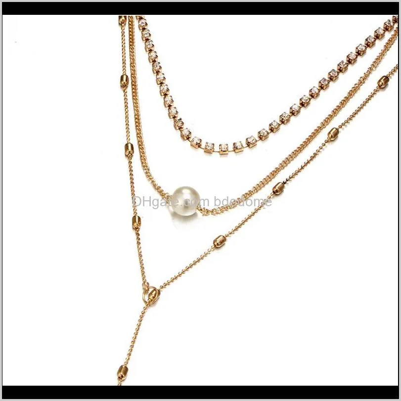 multi layers necklace acrylic diamond setting chain choker bead heart pearl charm y shape beaded chain sexy necklace gold color plated