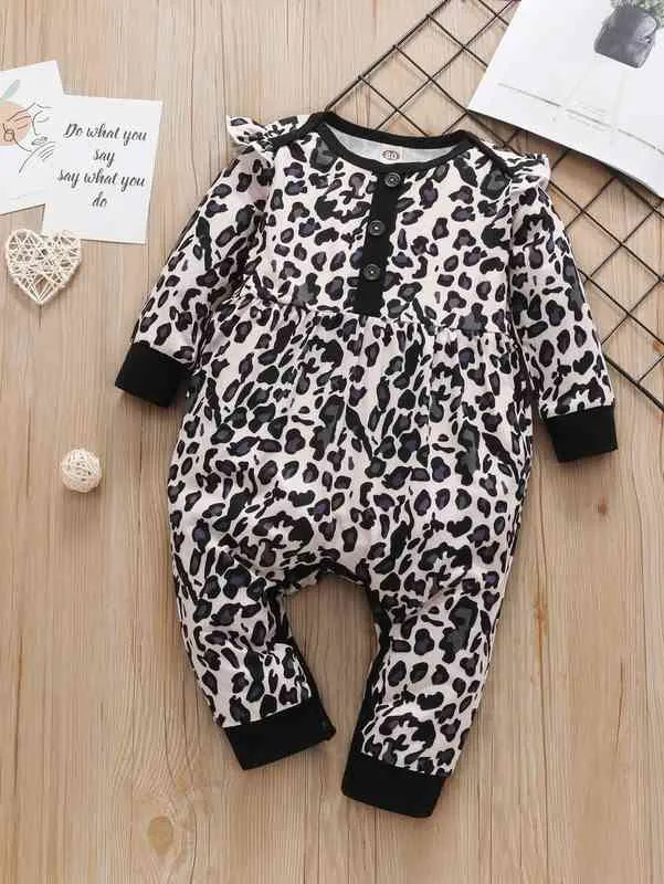 Baby leopard print frill trim jumpsuit hon