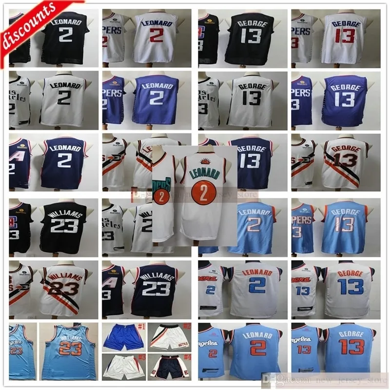 2020 2021 Nuevo baloncesto 2 Kawhi 13 Paul Leonard George Jersey barato Lou 23 Williams Jerseys de calidad superior Negro Blanco Azul Corto