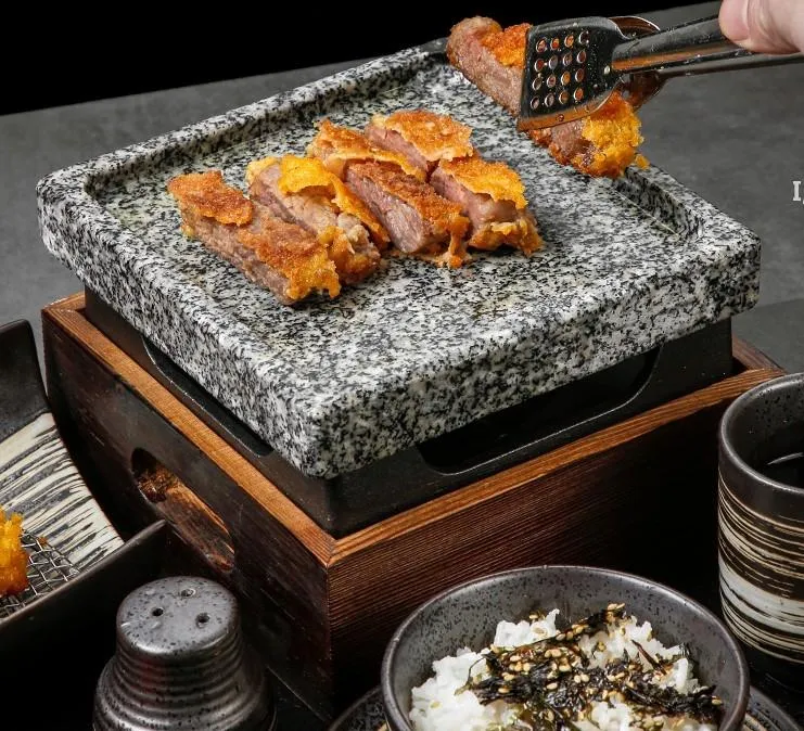 Mini Barbecue Grill Tafel BBQ Groove Rock Bakken Pan Teppanyaki Steak Plaat Hoge Temperatuur Slate Plate RRB12819