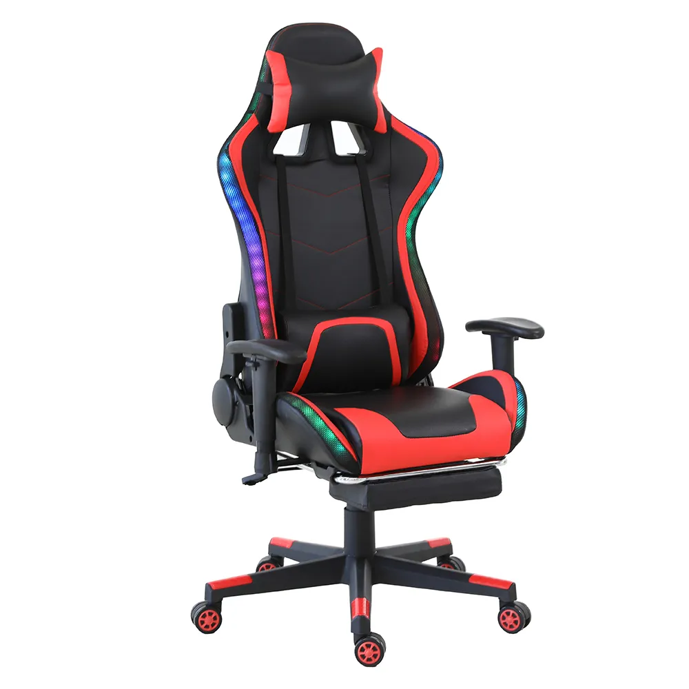2021 도착 가구 맞춤형 블랙 가죽 블루 라이트 실라스 게이머 LED RGB 게임 의자 PU Office Chair314h
