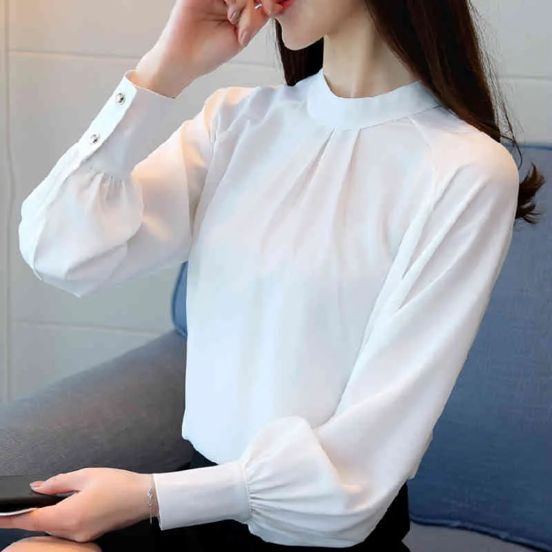 Chemises à manches longues pour femmes Bureau Dames Tops Chemisier blanc Mode Femme Blouses Femmes Tops et chemisiers Blusa Feminina A363 210426