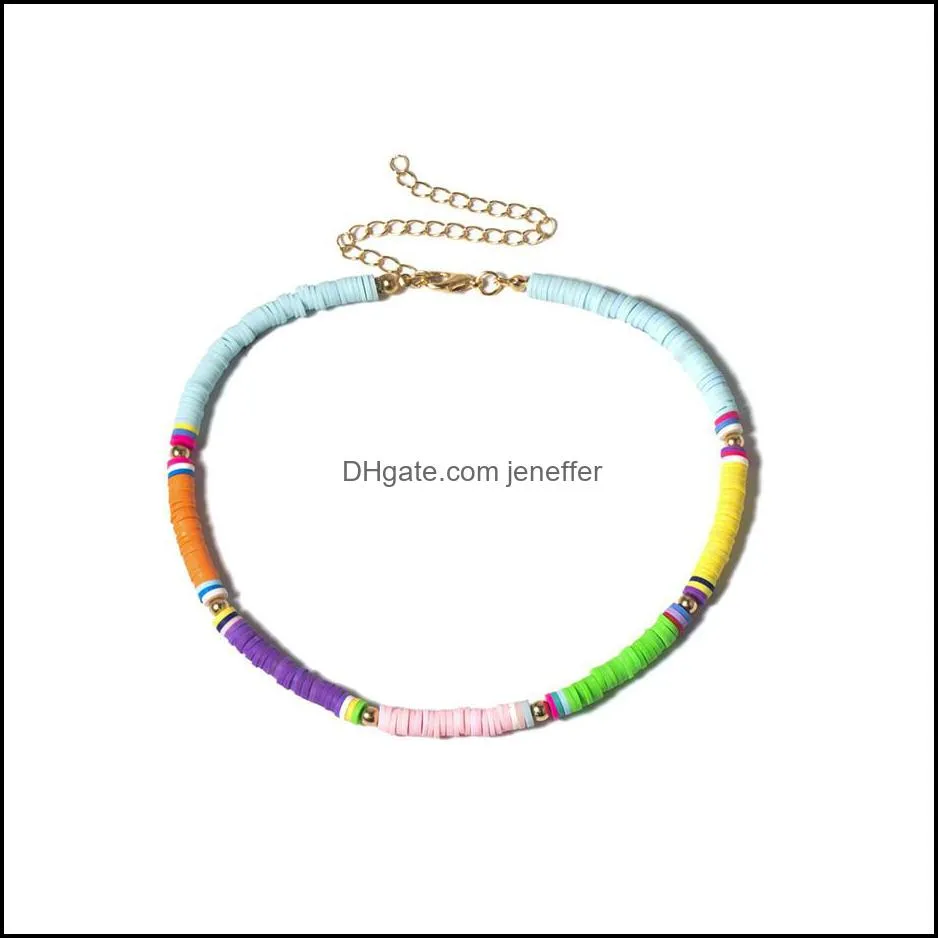 IngeSight.Z Bohemian Rainbow Soft Pottery Choker Necklace Collar Statement Colorful Short Clavicle Chain Necklace Women Jewelry Y0309