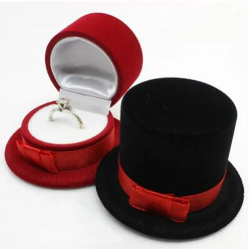 Capéu de palha fofo anéis de joias Brincho de breol Ear Stud Cautes de transportar caixas de transporte para exibição vermelha / preta