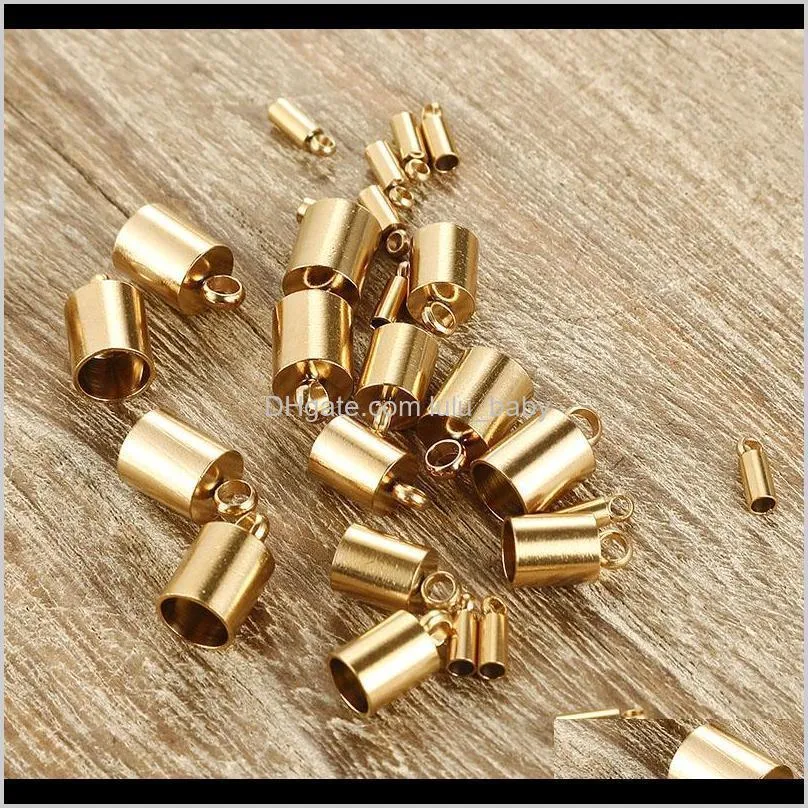 100PCS 6 Sizes Gold Silver Rope Chain Cord Crimp end Stainless Steel Bucket Cord Crimp End Caps Fasteners for Jewelry DIY Making