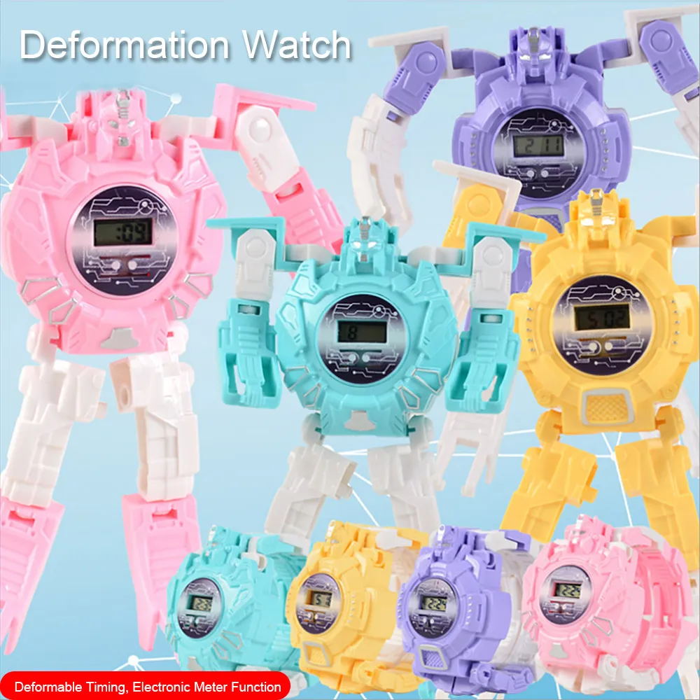 Déformation Robot montre électronique dessin animé figurines Action jouets Transformation montre-bracelet pour enfants garçon jouet anniversaire cadeaux de noël