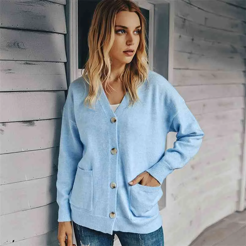 Womens V Neck Knit Button Soft Cardigans Autumn And Winter Casual
