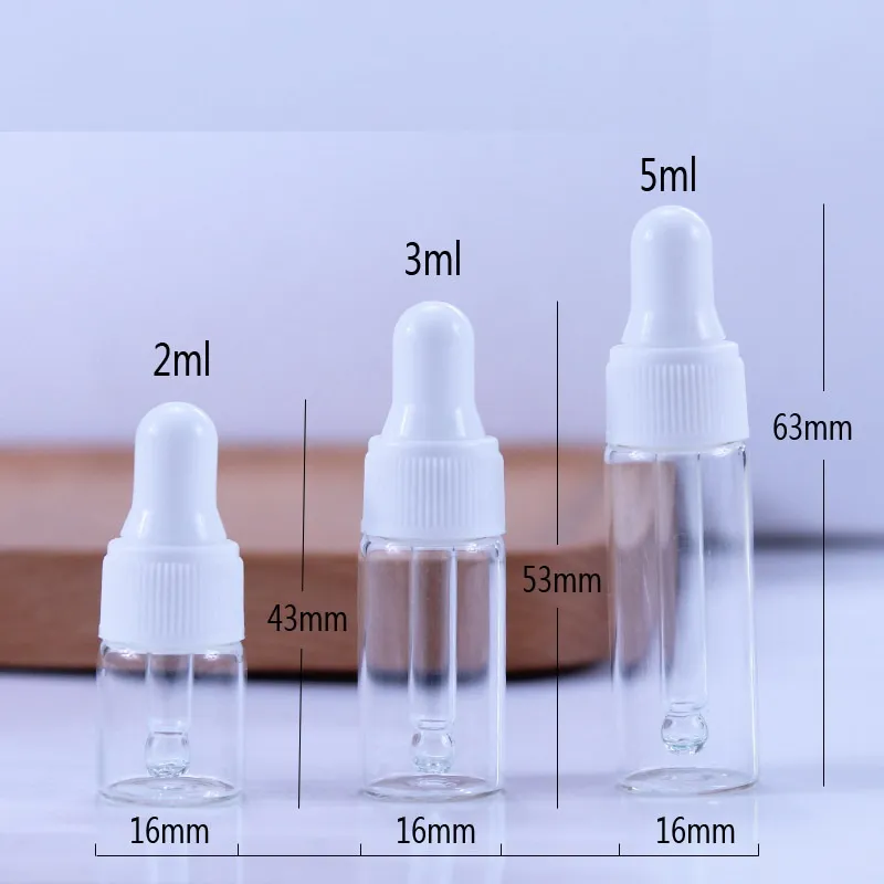 Mini 2 ml 3 ml 5 ml glazen druppelaar flessen vloeibare reagens pipet container oogdopper aromatherapie etherische oliefles helder