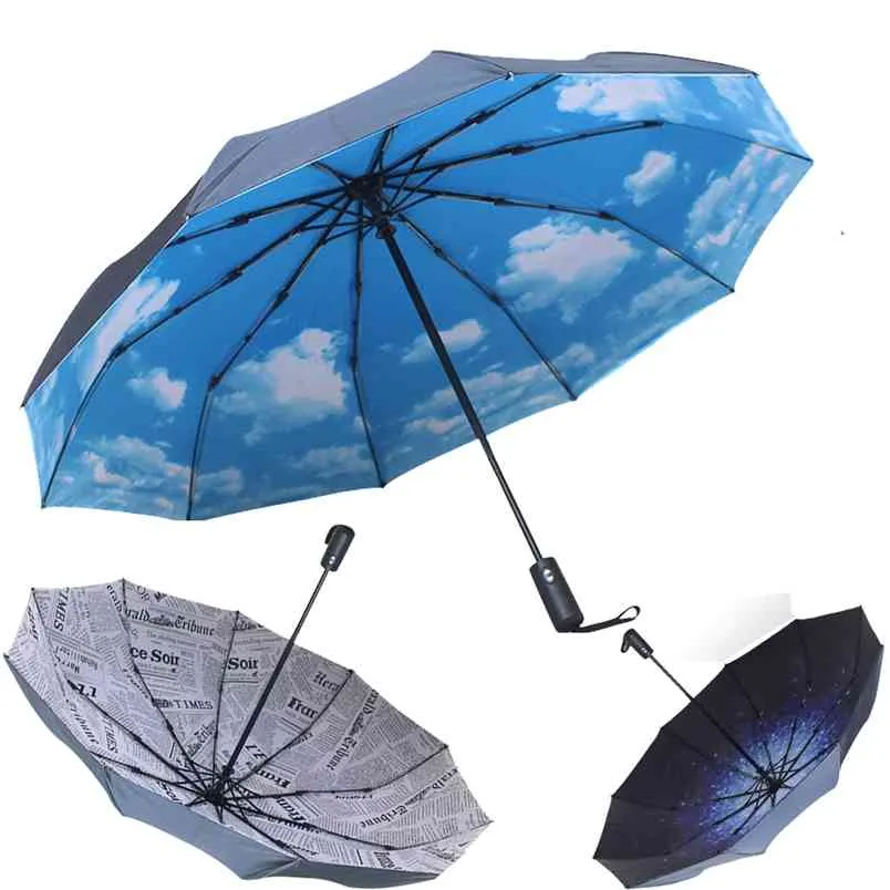 Parapluie pliant automatique coupe-vent femmes hommes voiture luxe grande entreprise Parasol Double dix os s 210721