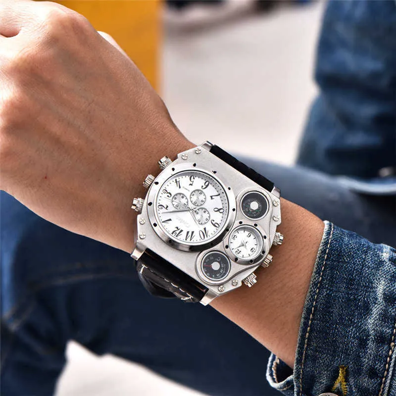 Oulm 1349 Outdoor Sport Watches Men Big Size Two Time Zone Quartz Clock Leather Strap Watch Male Casual Mechanical Wristwatch G1022 From Catherine07 21.27 DHgate.Com
