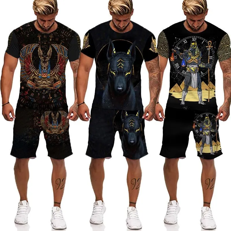 Męskie Dresy 2021 Moda Digital Print Koszulka z krótkim rękawem Set Beach Pharaoh Spodenki Codzienne T dwuczęściowy