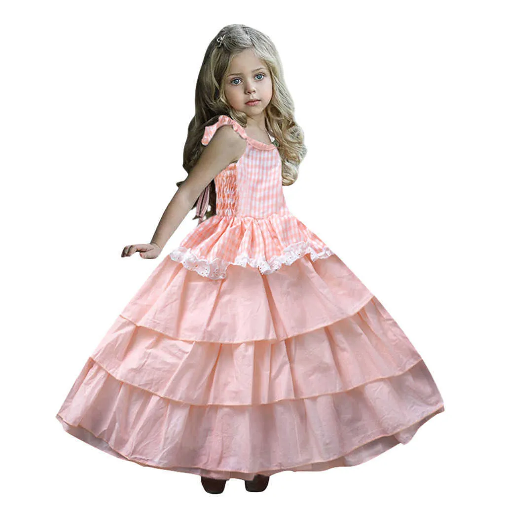 Sukienka Toddler Dzieci Dziewczynek Plaid Princess Dress Sukienka Sundress Stroje Ubrania Dziewczyna Urodziny Princes Sukienka Odzież Vestidos Q0716