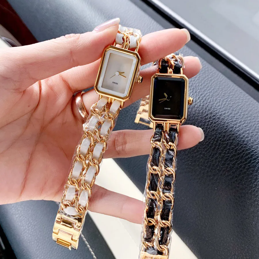 Montres de marque pour femmes et filles, Style rectangulaire, bracelet en acier et métal, montre-bracelet à Quartz CHA39