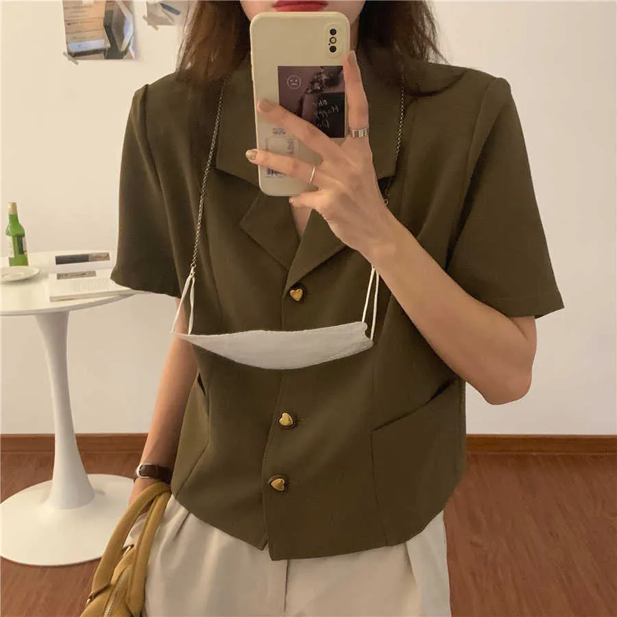 Alien Kitty Chic High Street Short Sleeves Feminine Minimalist Brief OL Prom Stylish Elegant Loose All-Match Office Lady Blazers X0721