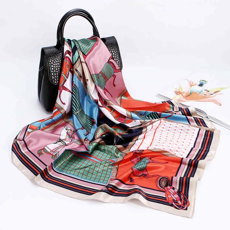 女性のためのシルクスカーフファッション高級ブランドショール90 * 90cmスクエアヘッドスカーフレディ女性Foulard hars hasl hijabスカーフ