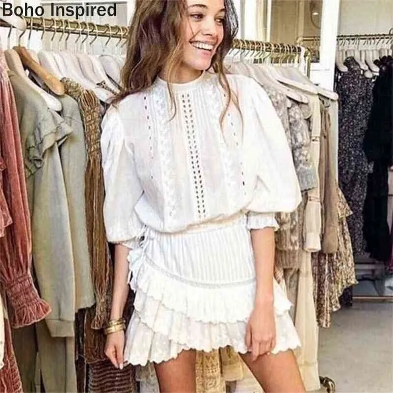 White boho mini dress with ruffled collar and lantern sleeves, 100% cotton, summer vintage style from Dhgate Basic & Casual Dresses - price 88.43 White boho mini dress with ruffled collar and lantern sleeves, 100% cotton, summer vintage style from Dhgate Basic & Casual Dresses - price 88.43